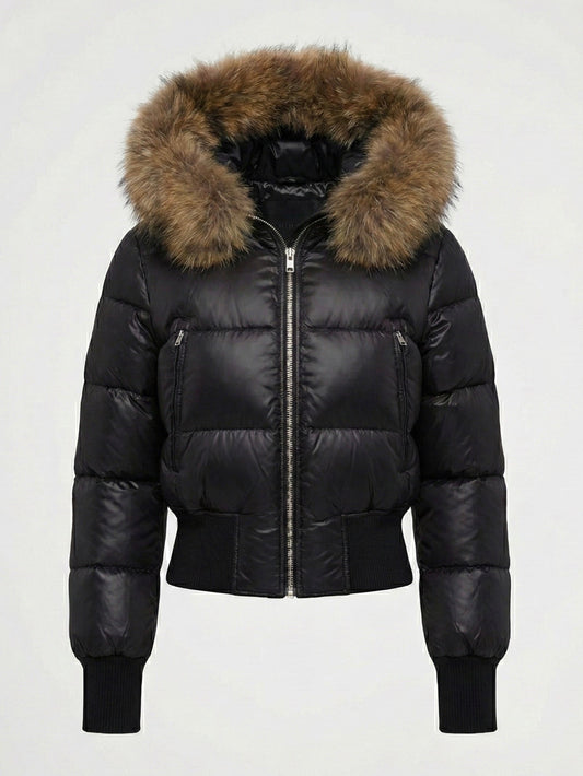 Savoy | Faux Fur Hooded Puffer Jacket - detail 01