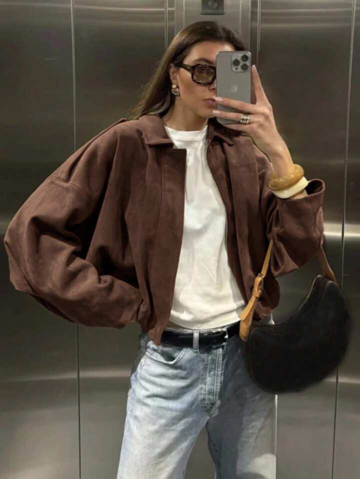Lara | Suede Bomber Jacket