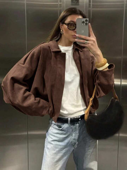 Lara | Suede Bomber Jacket