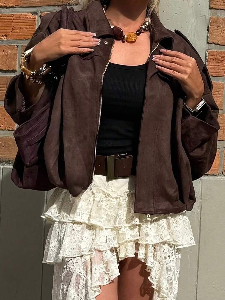 Lara | Suede Bomber Jacket - detail 08