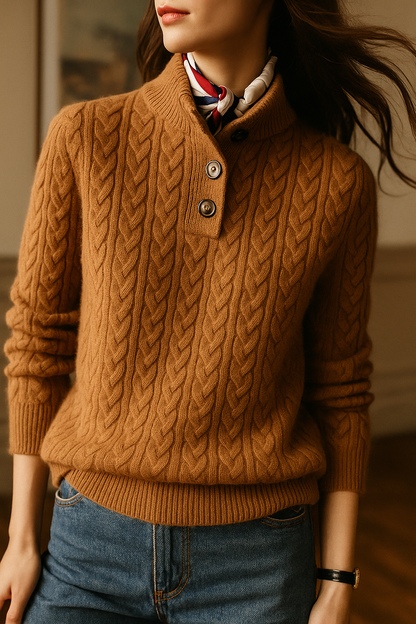 Arden Button-Up Cashmere Blend Cable-Knit Slim Fit Sweater
