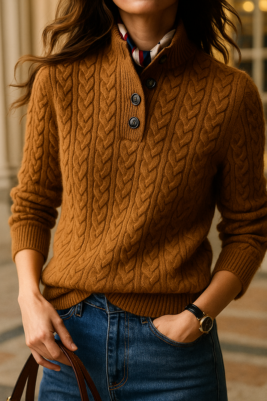 Arden Button-Up Cashmere Blend Cable-Knit Slim Fit Sweater