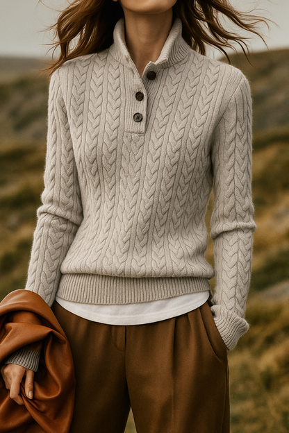 Arden Button-Up Cashmere Blend Cable-Knit Slim Fit Sweater