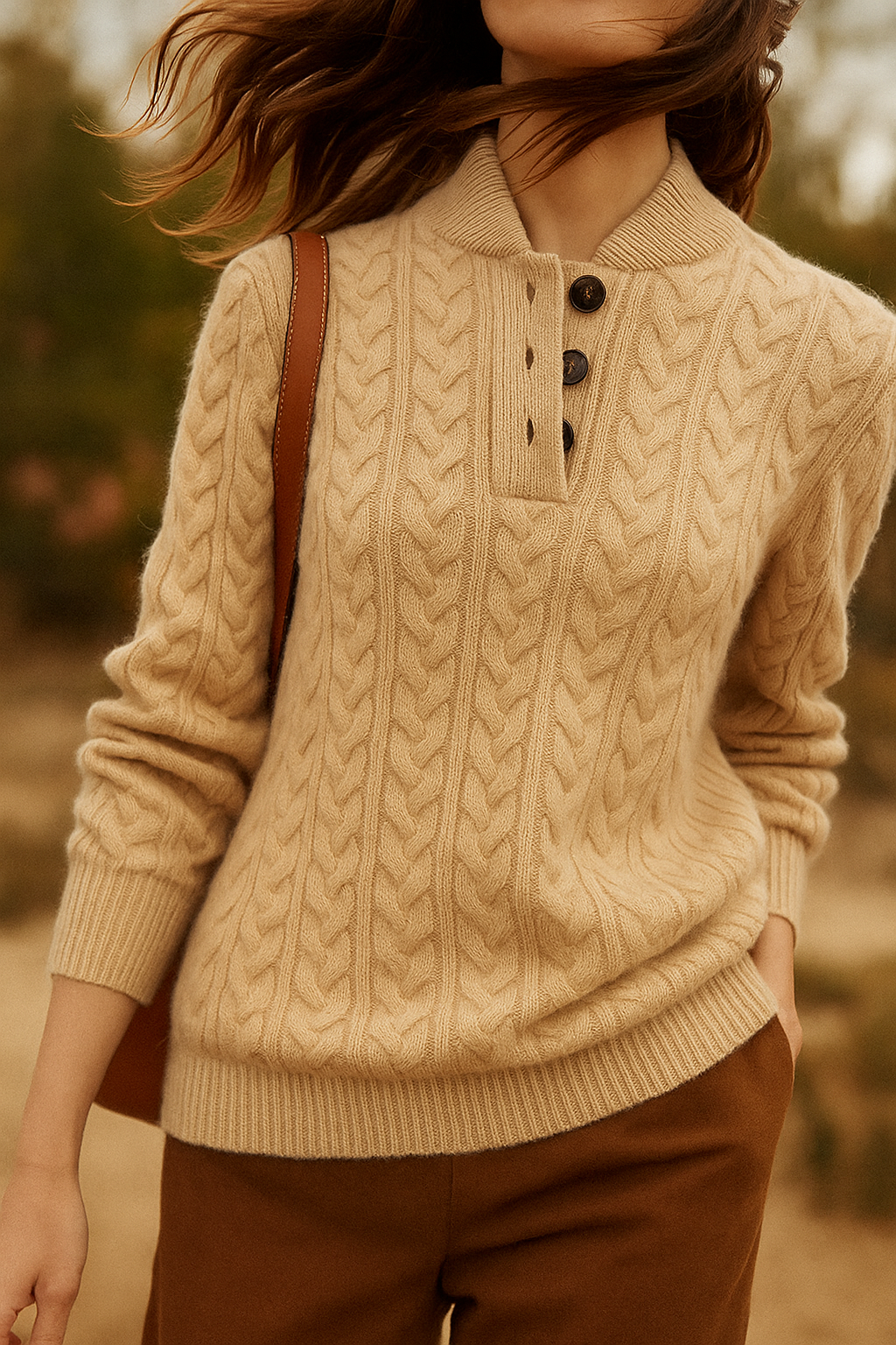Arden Button-Up Cashmere Blend Cable-Knit Slim Fit Sweater