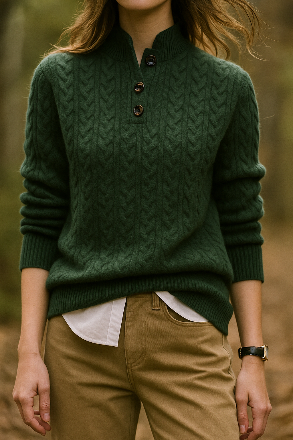 Arden Button-Up Cashmere Blend Cable-Knit Slim Fit Sweater