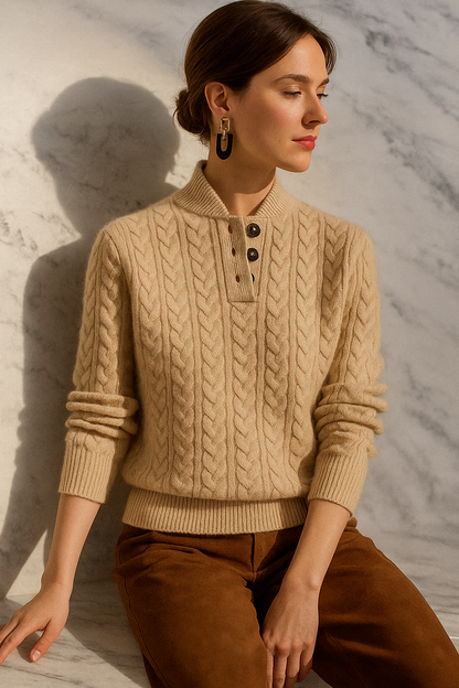 Arden Button-Up Cashmere Blend Cable-Knit Slim Fit Sweater