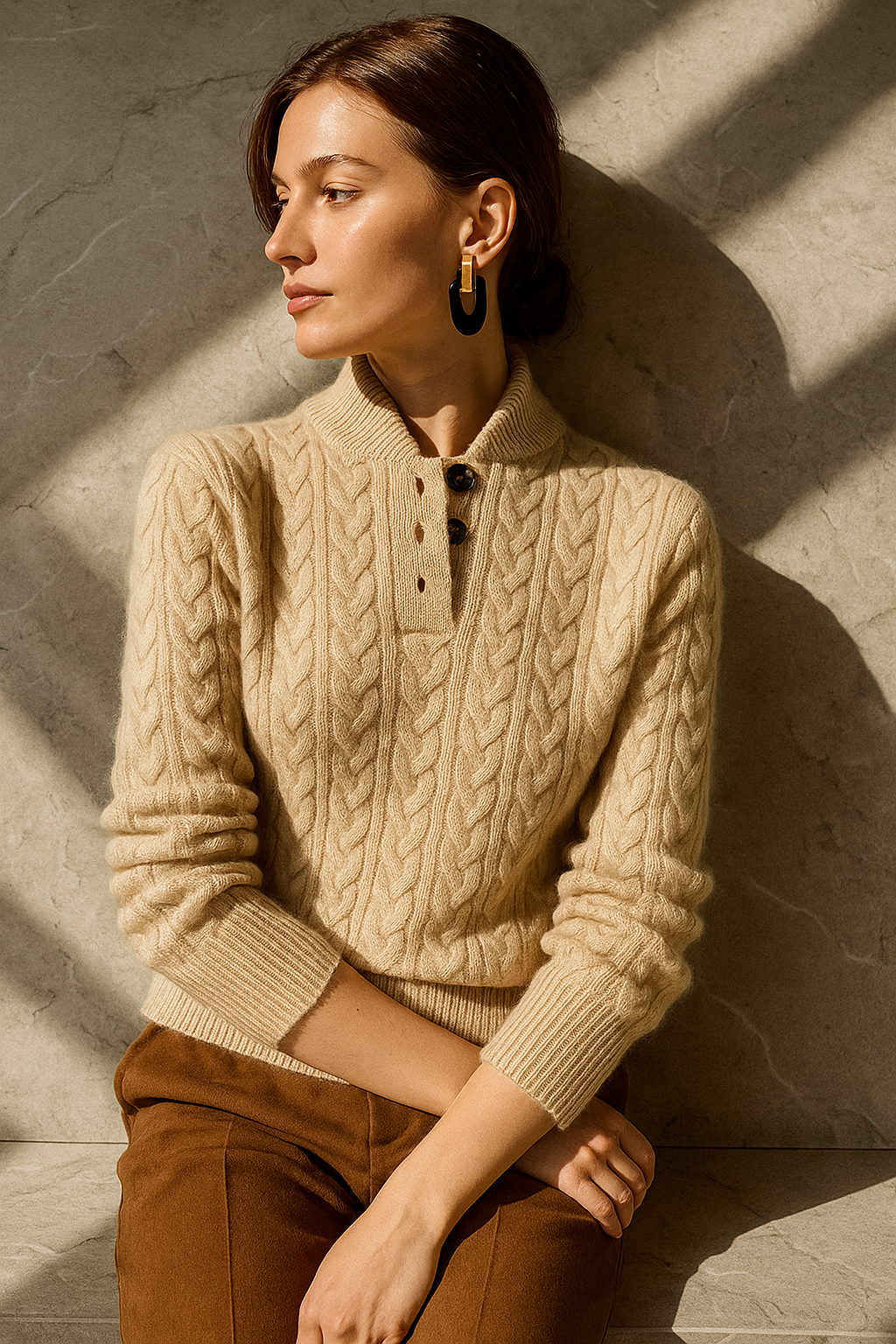 Arden Button-Up Cashmere Blend Cable-Knit Slim Fit Sweater