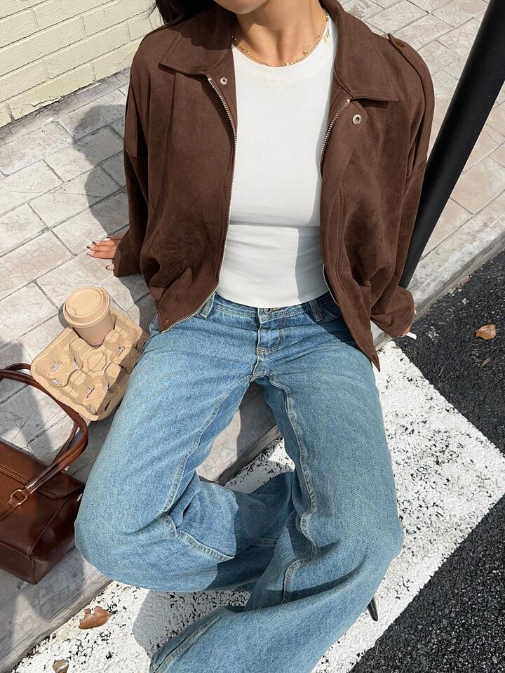 Lara | Suede Bomber Jacket