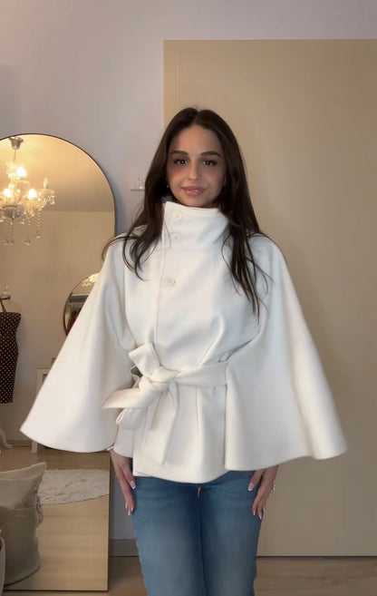 Chloe | High-Neck Belted Cape Jacket