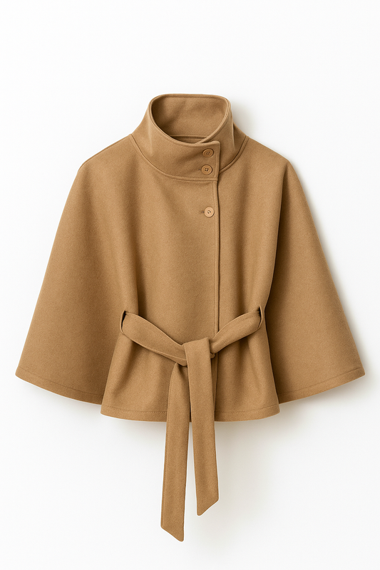 Chloe | High-Neck Belted Cape Jacket - main view