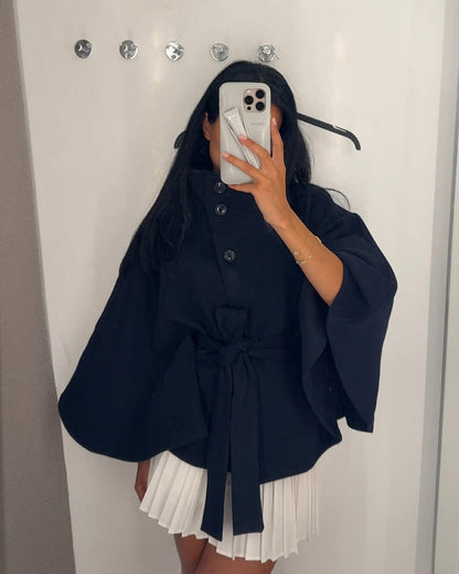 Chloe | High-Neck Belted Cape Jacket