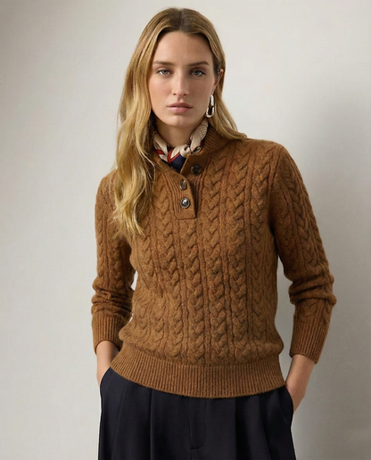 Arden Button-Up Cashmere Blend Cable-Knit Slim Fit Sweater
