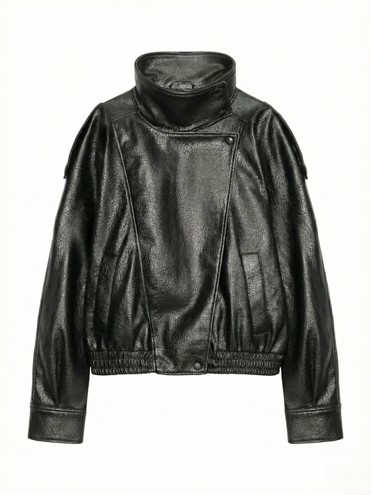 Felicia | Oversized High-Neck Faux Leather Jacket - main view