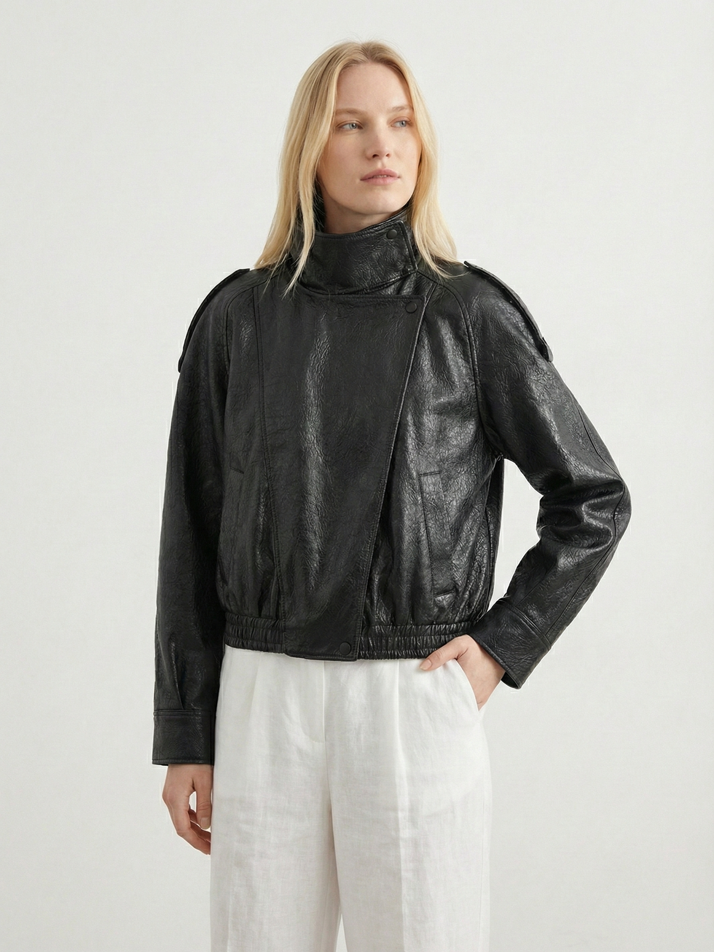 Felicia | Oversized High-Neck Faux Leather Jacket