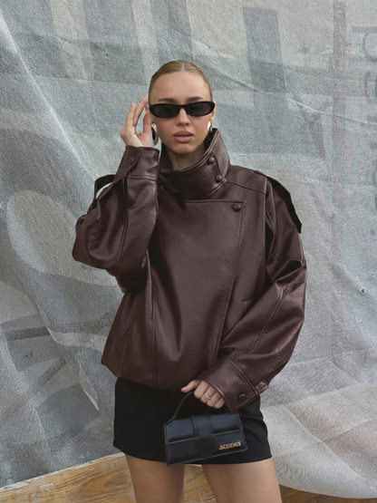 Felicia | Oversized High-Neck Faux Leather Jacket