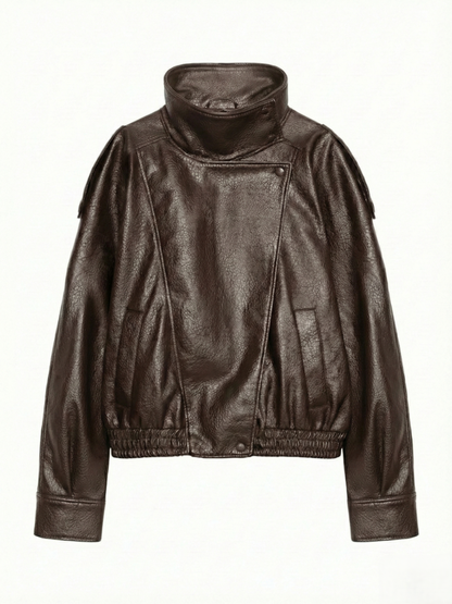 Felicia | Oversized High-Neck Faux Leather Jacket