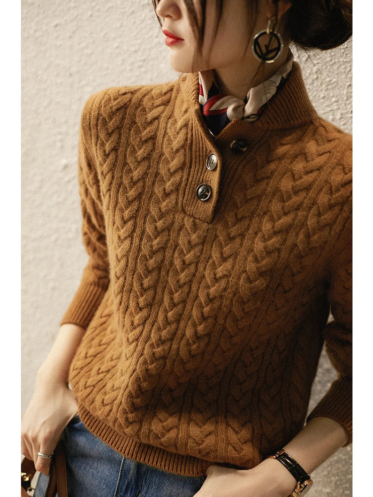 Arden Button-Up Cashmere Blend Cable-Knit Slim Fit Sweater