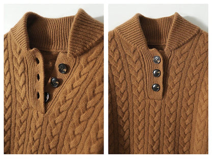 Arden Button-Up Cashmere Blend Cable-Knit Slim Fit Sweater