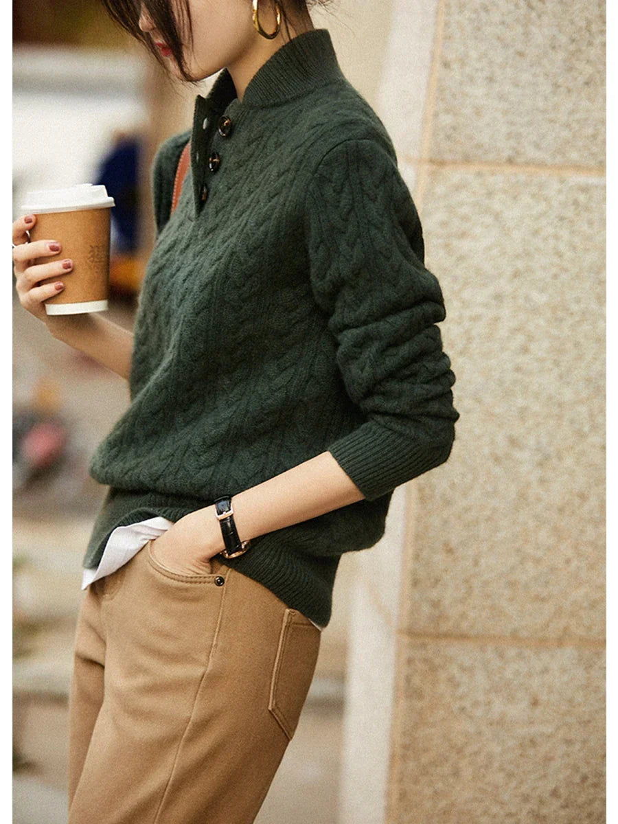 Arden Button-Up Cashmere Blend Cable-Knit Slim Fit Sweater