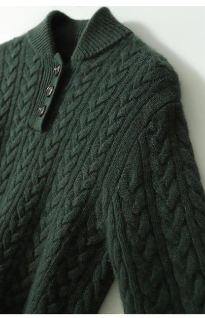 Arden Button-Up Cashmere Blend Cable-Knit Slim Fit Sweater
