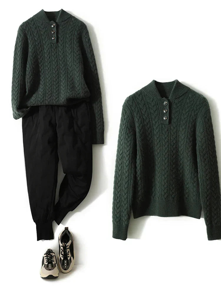 Arden Button-Up Cashmere Blend Cable-Knit Slim Fit Sweater