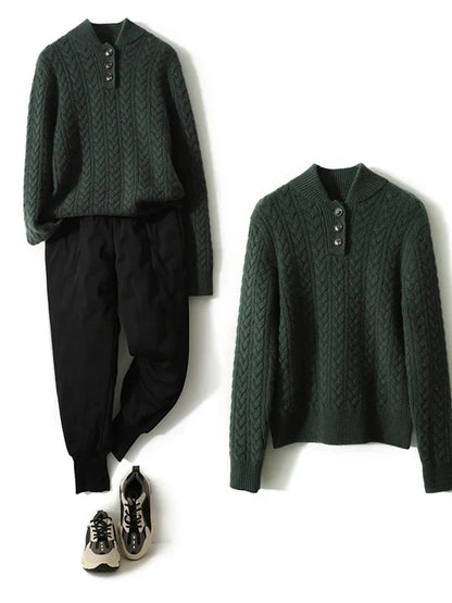 Arden Button-Up Cashmere Blend Cable-Knit Slim Fit Sweater