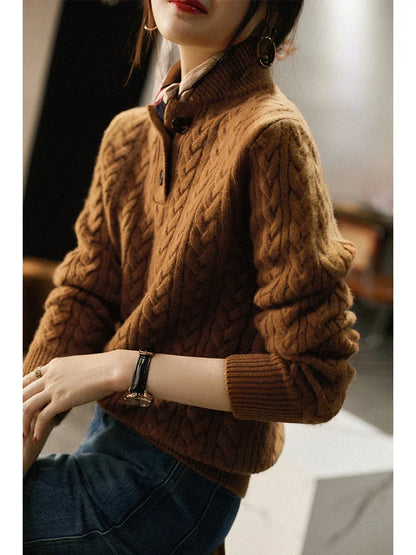 Arden Button-Up Cashmere Blend Cable-Knit Slim Fit Sweater