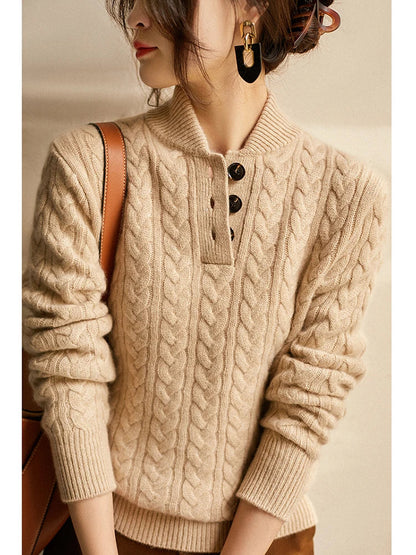 Arden Button-Up Cashmere Blend Cable-Knit Slim Fit Sweater