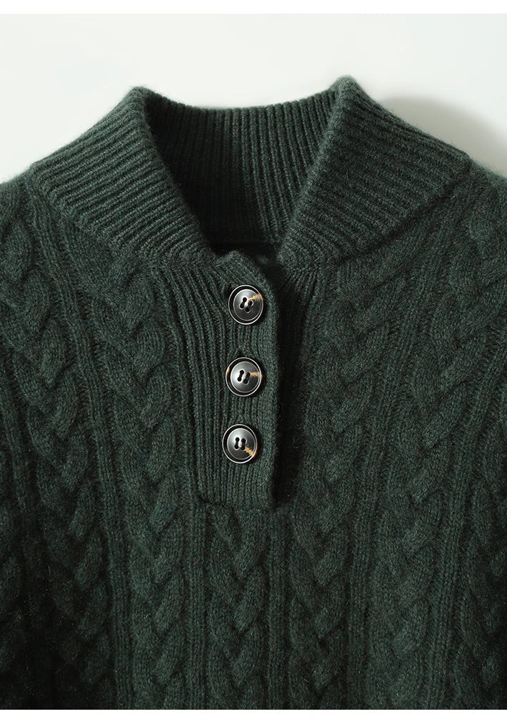 Arden Button-Up Cashmere Blend Cable-Knit Slim Fit Sweater