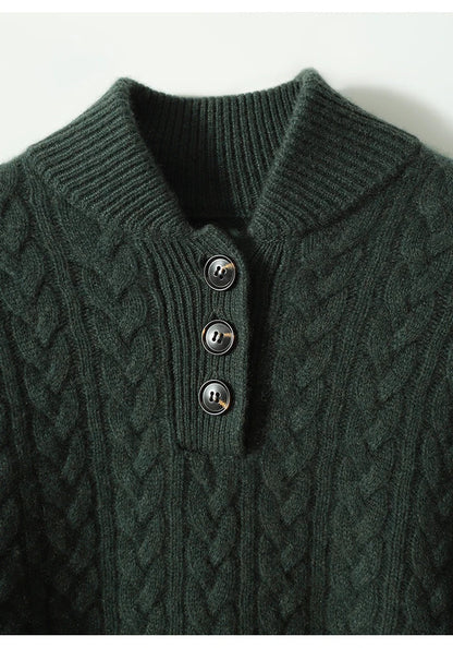Arden Button-Up Cashmere Blend Cable-Knit Slim Fit Sweater