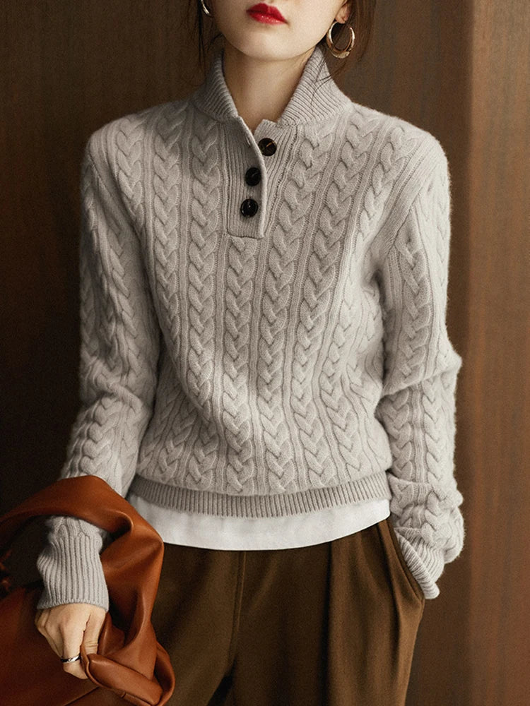 Arden Button-Up Cashmere Blend Cable-Knit Slim Fit Sweater