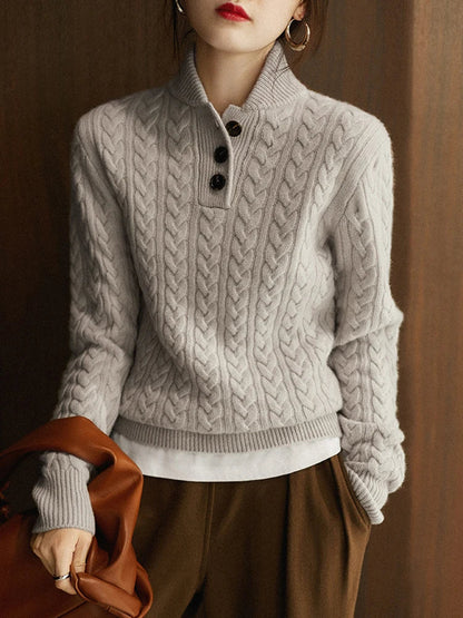 Arden Button-Up Cashmere Blend Cable-Knit Slim Fit Sweater