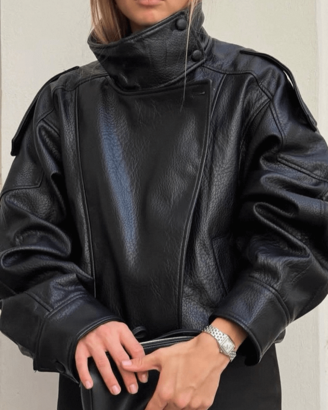 Felicia | Oversized High-Neck Faux Leather Jacket